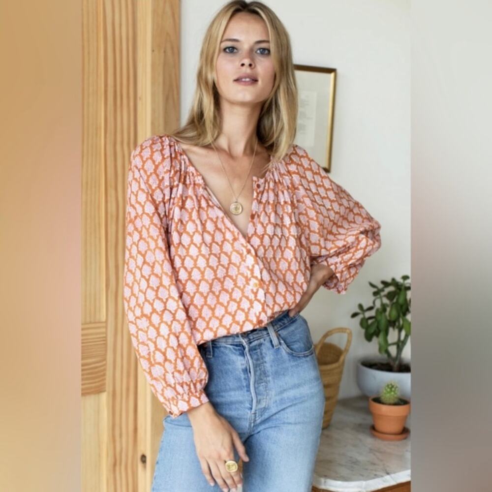 Emerson Fry The India Collection Frances Blouse Gigi Organic Cotton Size XS